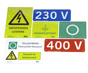 Varselskilt - advarsel - KL45 - KL70 - H10 - H25 - H50 - H80 - helikopterskilt - fellesføringsbånd - avsperring - 230V - 400V - 1000V 